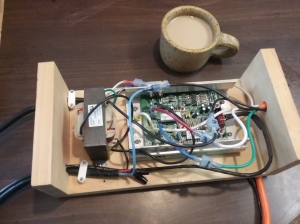 Here is the transformer and motor speed control circuit board mounted in a box.